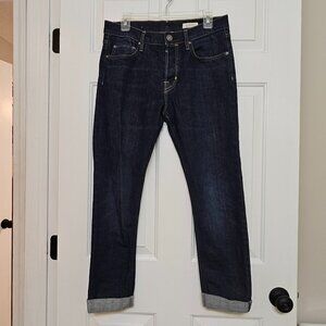 32 All Saints Jeans Cropped 25" Womens Blue Cigarette Skinny Button Fly 28"